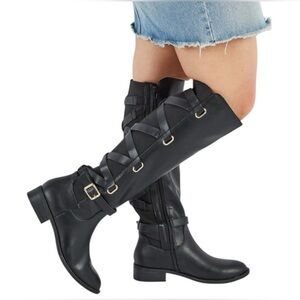 Thalia Sodi Size 5 Black Women's Veronika Wide Calf Riding Boots. New
